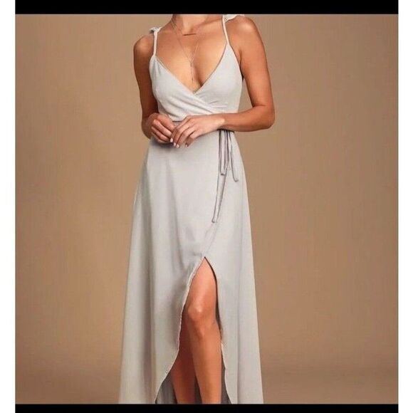 Lulu's Dress Here's to Us‎ Gray High-Low Wrap Dress Size X-Large - Picture 4 of 12